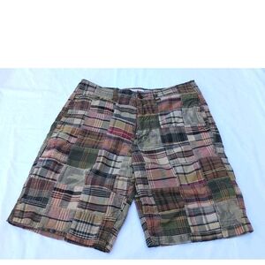 Vtg American Eagle Shorts Mens 34 Patchwork Madras Plaid Camo Baggy Chino Longer